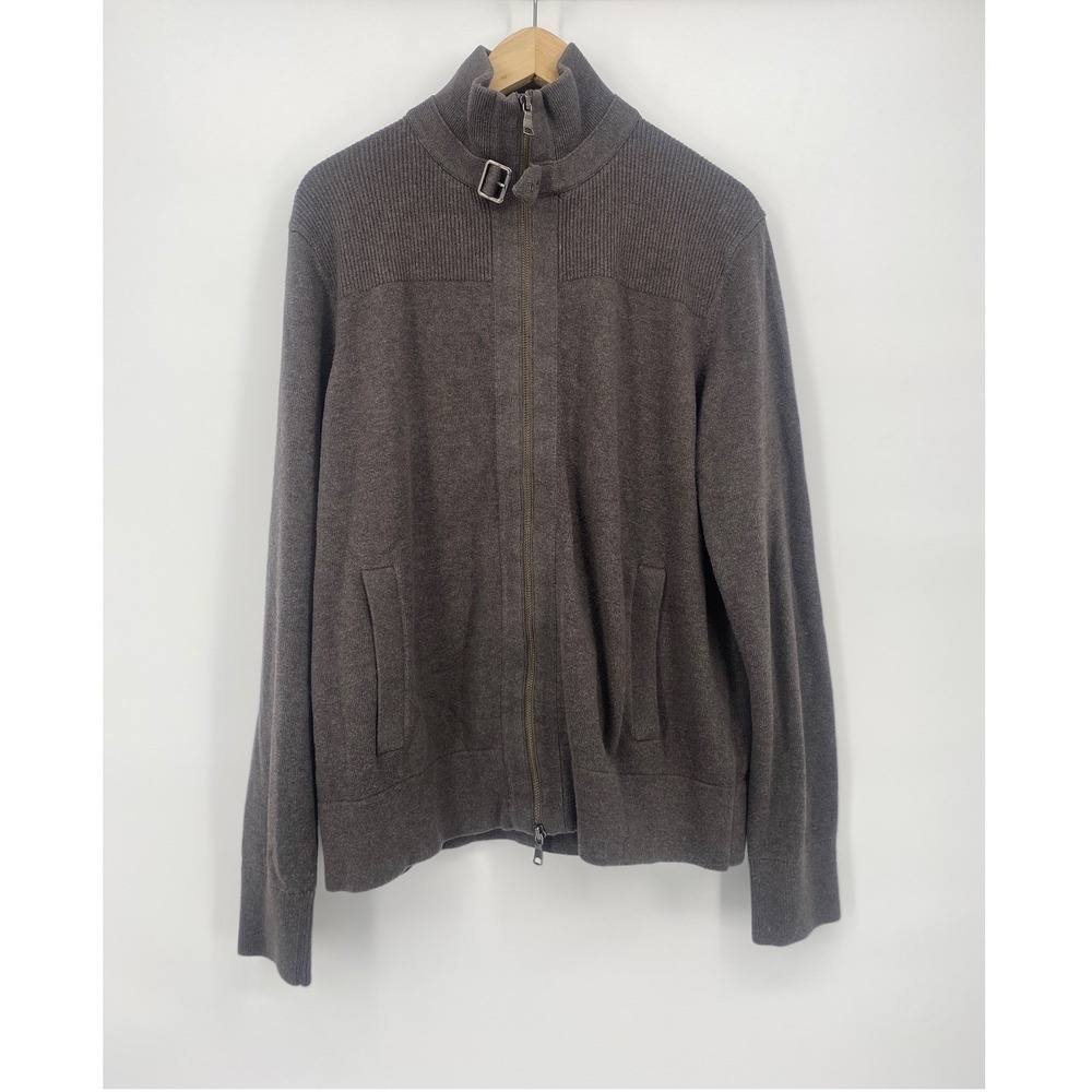 Banana Republic Cardigan Mens Large Brown Excellent Full Zip Buckle Mock Neck